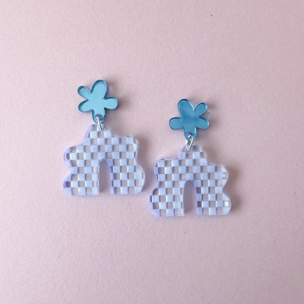 Checkered Acrylic Earrings Icy Blue